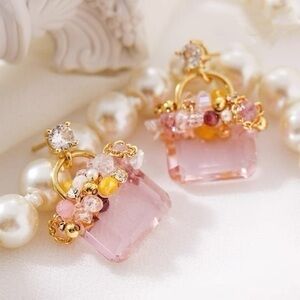 - 18K GP Rose Quartz Earrings